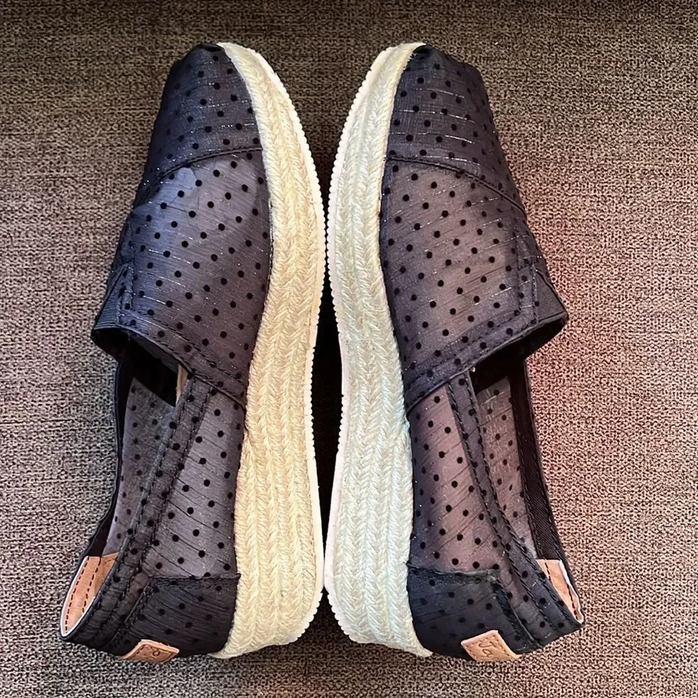 New Joy & Mario Polka Dot Mesh Espadrille Size 6.5W in Black